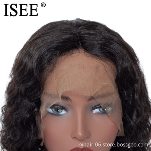ISEE HAIR Pre plucked Glueless Full Lace Unprocessed Brazilian Natural Wave Bob Short Wavy Hair Wholesale Human Lace Wig